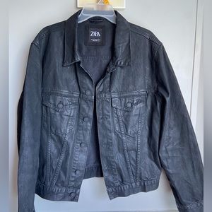Zara Waxed Denim Trucker Jean Jacket